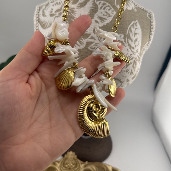 Seashell Statement Necklace – Stainless Steel PVD Gold Plated with Resin Accents - Picture 9 of 12